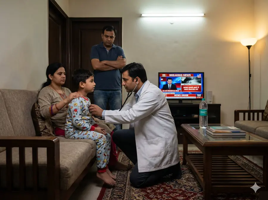 MBBS Doctor examining a child during a home visit in Noida